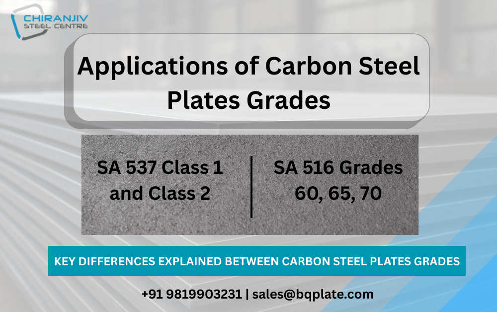 Applications of different carbon steel plates grades in various industries such as pressure vessels and boilers